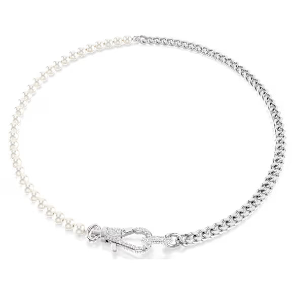 5689634 Swarovski Dextera necklace Pavé, Crystal pearl, White, Rhodium plated