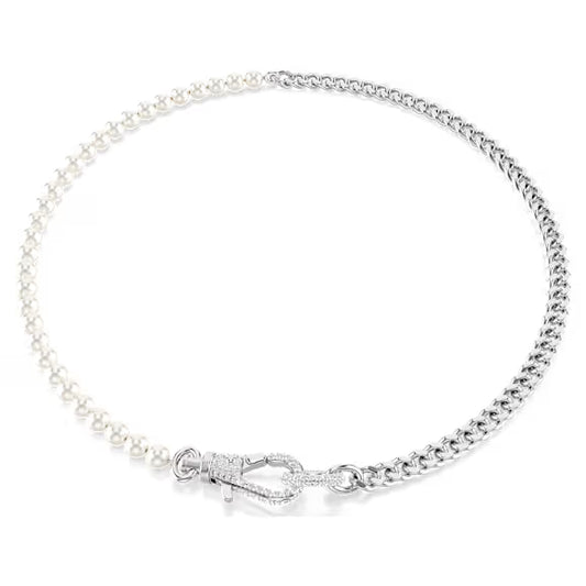 5689634 Swarovski Dextera necklace Pavé, Crystal pearl, White, Rhodium plated