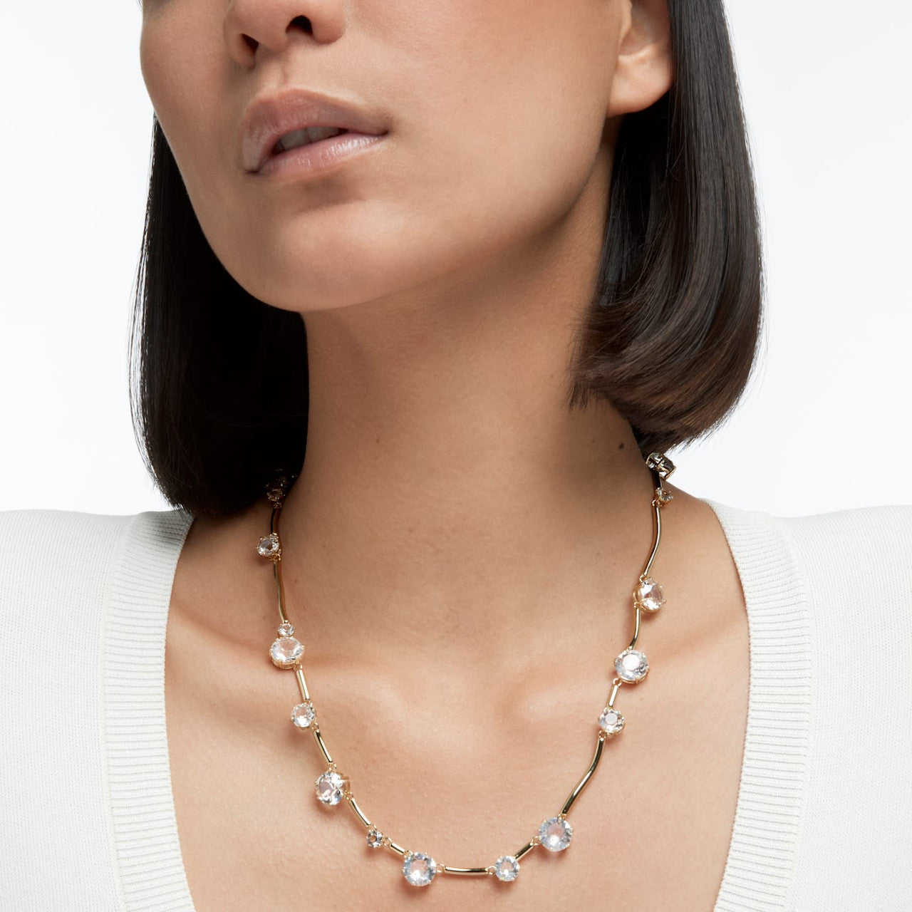 5618033   Constella necklace, Round cut crystal, White, Gold-tone plated