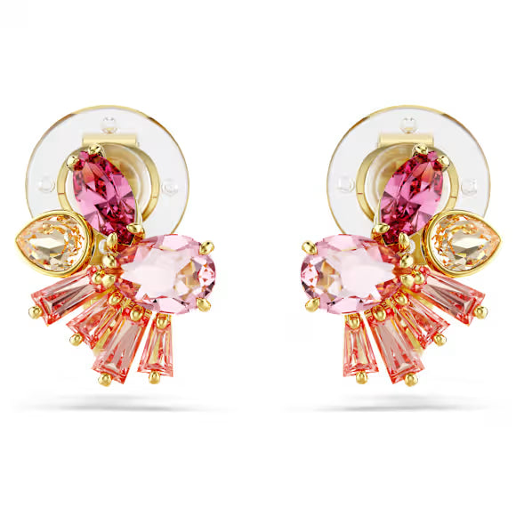 5688479 Swarovski Gema clip earrings Mixed cuts, Flower, Pink, Gold-tone plated