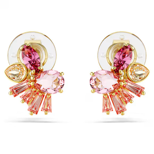 5688479 Swarovski Gema clip earrings Mixed cuts, Flower, Pink, Gold-tone plated