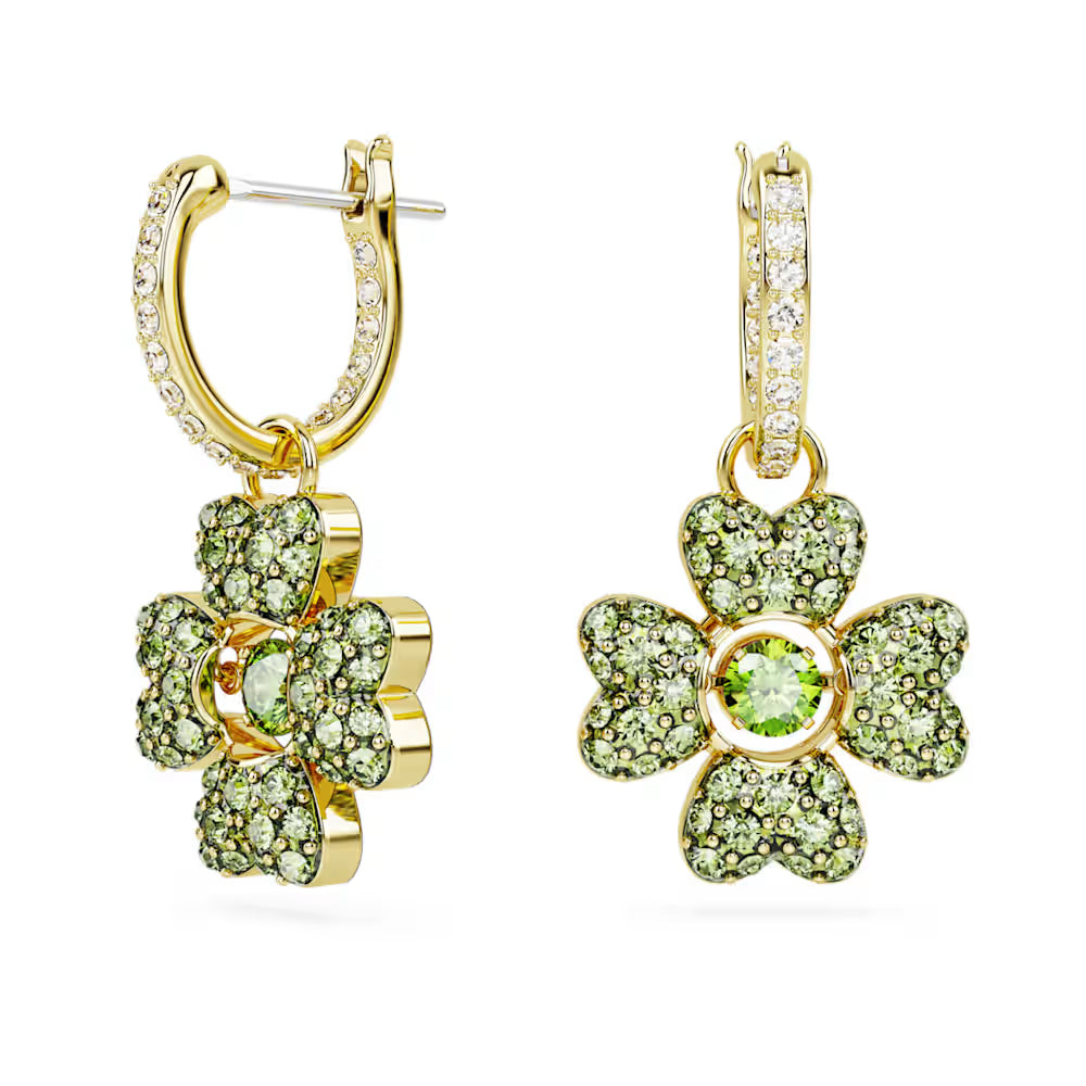 5670664 Idyllia drop earrings, Clover, Green, Gold-tone plated
