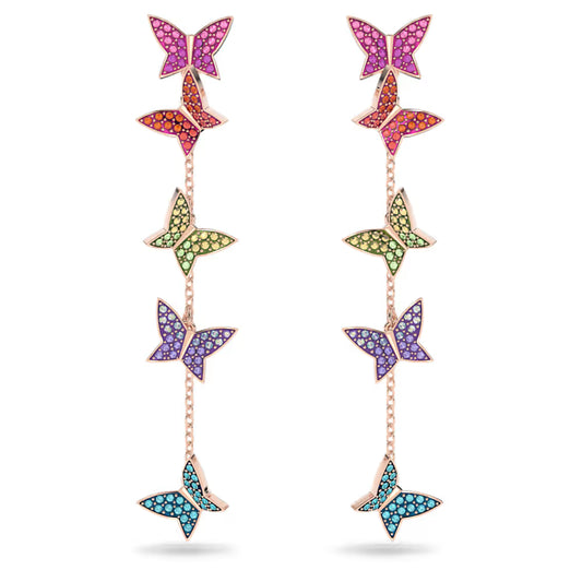 5636425 Lilia drop earrings, Butterfly, Long, Multicolored, Rose-gold tone plated