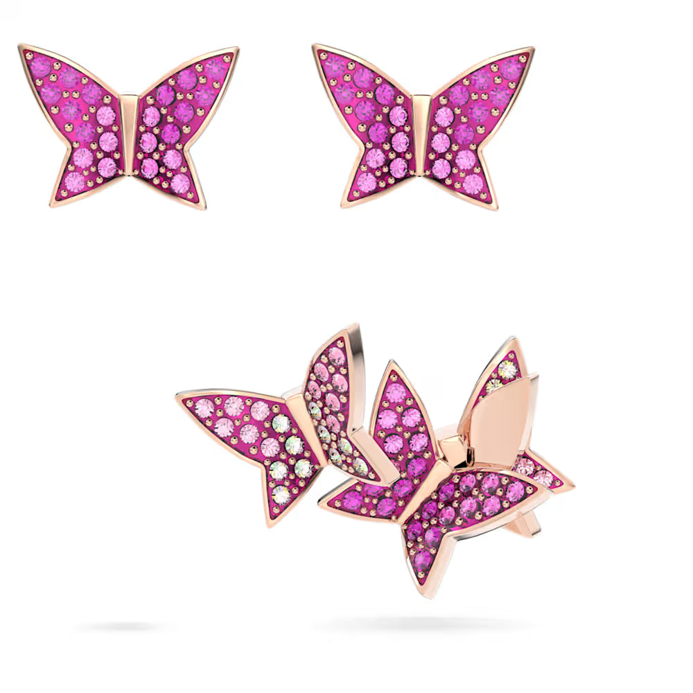 5636428 Lilia set (3), Butterfly, Pink, Rose-gold tone plated