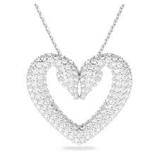 5626176   Una pendant, Heart, Medium, White, Rhodium plated M
