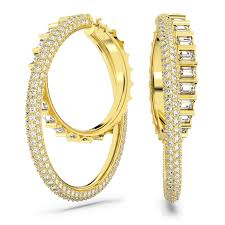 5629906 Rota hoop earrings, Mixed cuts, White, Gold-tone plated
