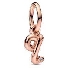 Pandora 782476C01 Letter q 14k rose gold-plated dangle with cle Letter q Script Alphabet Dangle Charm SS23 Cycle A