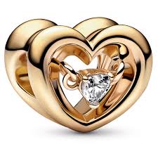 Pandora 762493C01 Open heart 14k gold-plated charm with clear c Radiant Heart & Floating Stone Charm SS23 Cycle A