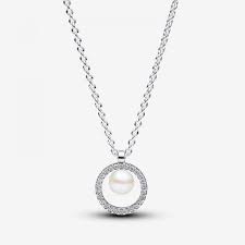 393165C01-45 Pandora Sterling silver collier with white treated fr