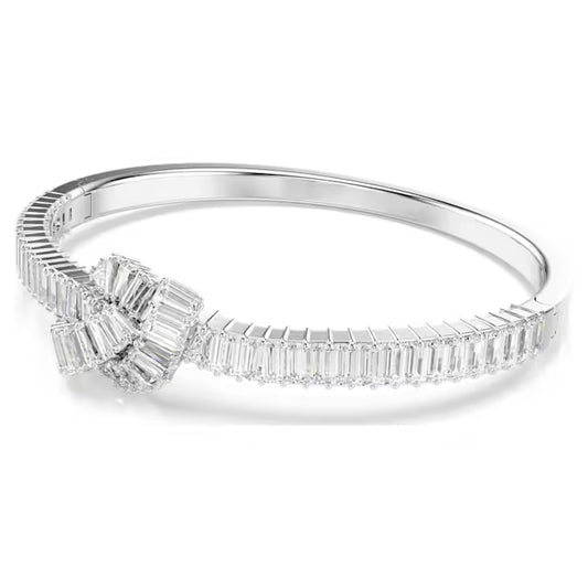 5727120 Swarovski Matrix bangle Baguette cut, Knot, White, Rhodium plated