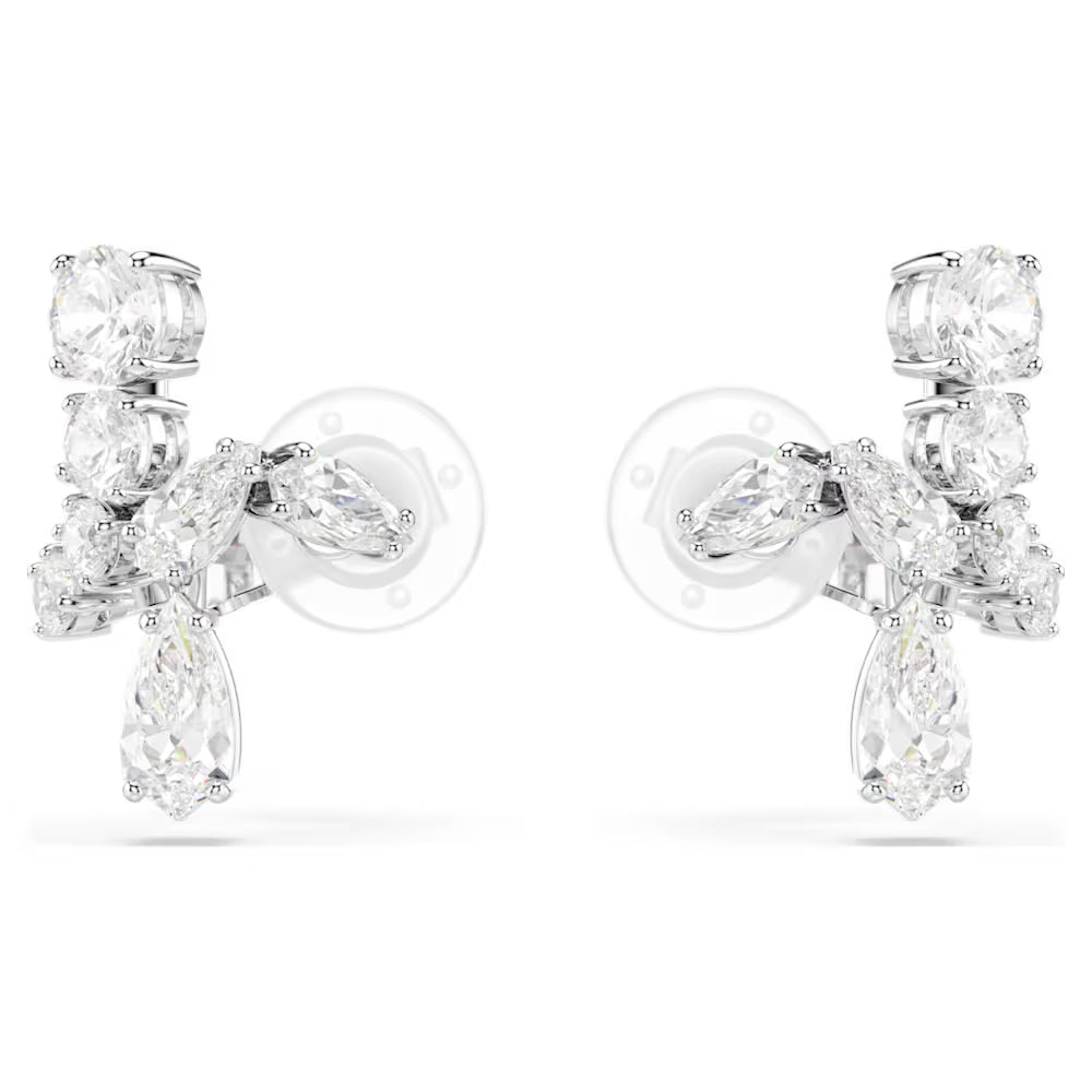 5692523 Swarovski Matrix clip earrings Mixed cuts, White, Rhodium plated