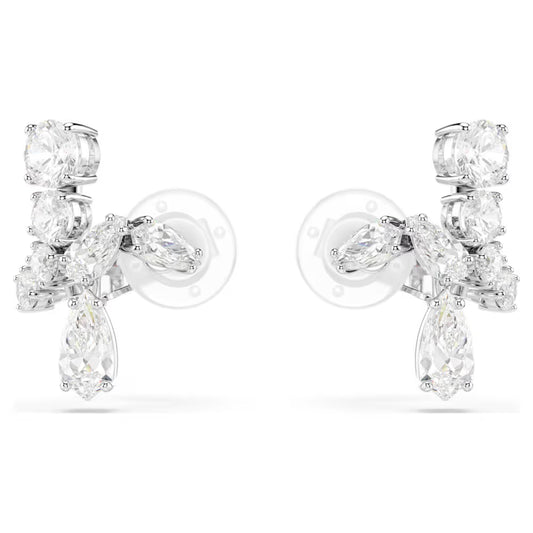 5692523 Swarovski Matrix clip earrings Mixed cuts, White, Rhodium plated