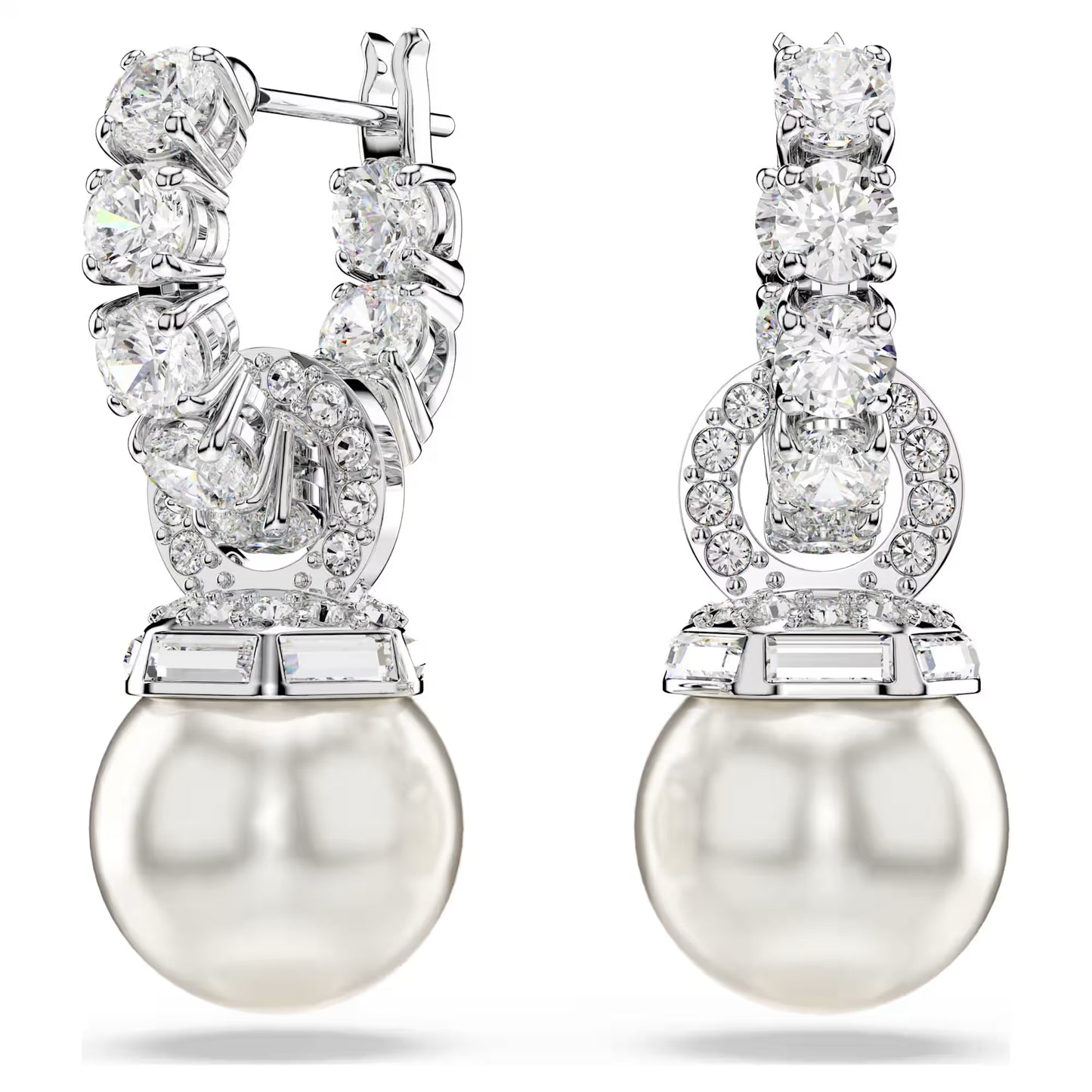 5691716 Swarovski Matrix drop earrings Crystal pearl, Round cut, White, Rhodium plated