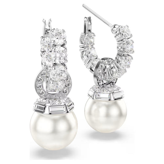 5691716 Swarovski Matrix drop earrings Crystal pearl, Round cut, White, Rhodium plated