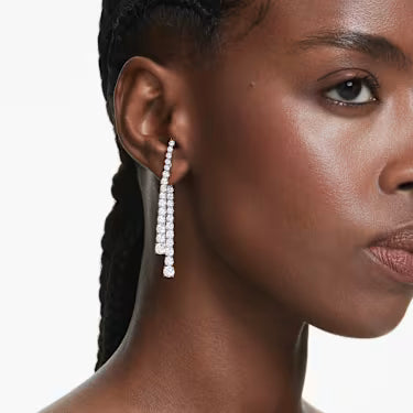 5709257 Swarovski Matrix drop earrings Gradient of round cuts, White, Rhodium plated