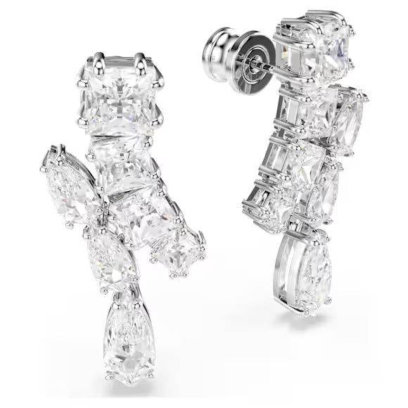 5700418 Swarovski Matrix drop earrings Mixed cuts, White, Rhodium plated