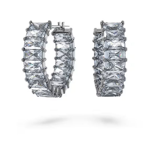 5658650 Matrix hoop earrings Baguette cut, Gray, Ruthenium plated