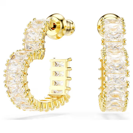 5693512 Matrix hoop earrings Baguette cut, Heart, Small, White, Gold-tone plated