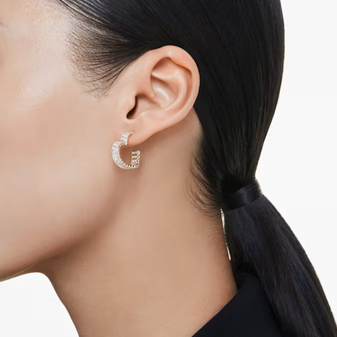5693512 Matrix hoop earrings Baguette cut, Heart, Small, White, Gold-tone plated