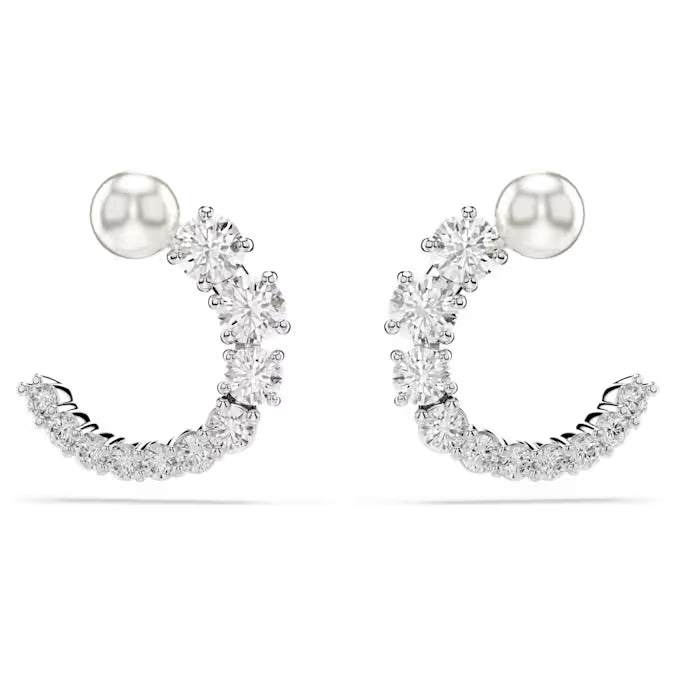 5692260 Swarovski Matrix hoop earrings Crystal pearl, Round cut, White, Rhodium plated