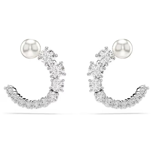 5692260 Swarovski Matrix hoop earrings Crystal pearl, Round cut, White, Rhodium plated