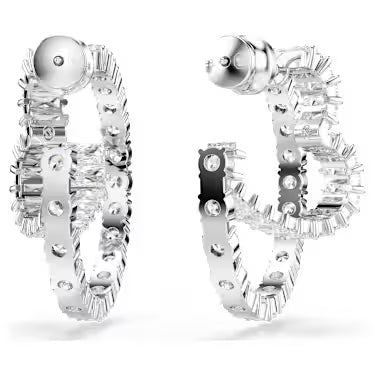 5705748 Swarovski Matrix hoop earrings Mixed cuts, Heart, White, Rhodium plated