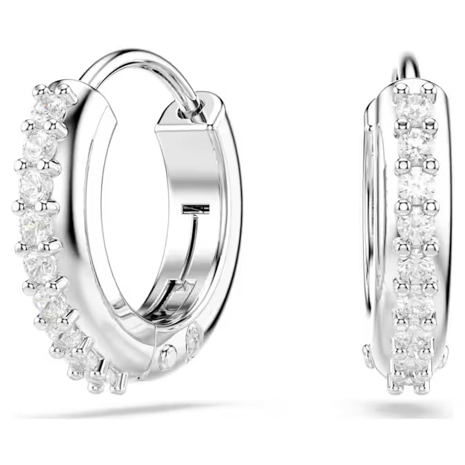 5690670 Swarovski Matrix hoop earrings Round cut, White, Rhodium plated