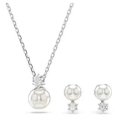 5689624 Swarovski Matrix set Crystal pearl, Round cut, White, Rhodium plated