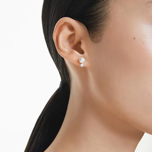 5694225 Swarovski Matrix stud earrings Crystal pearl, Round cut, White, Rhodium plated