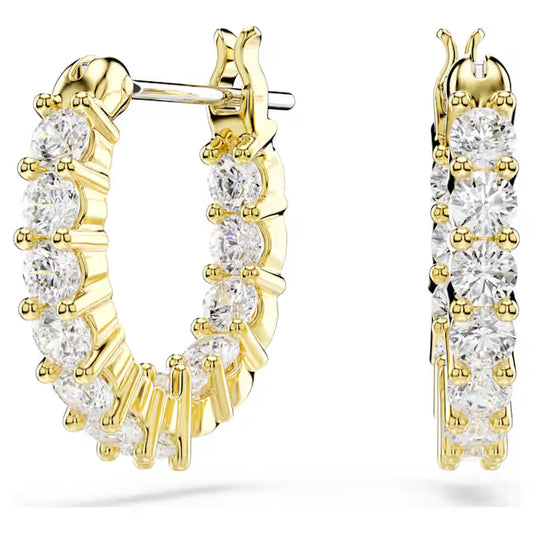 5733398 Swarovski Matrix Vittore hoop earrings Round cut, White, Gold-tone plated