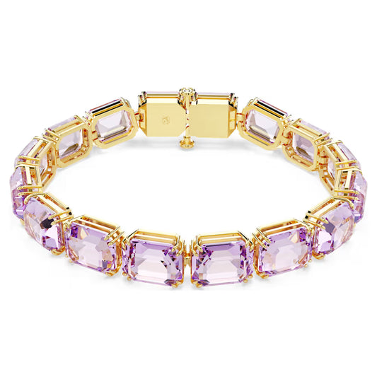 5720487 Swarovski Millenia Tennis bracelet Octagon cut, Purple, Gold-tone plated