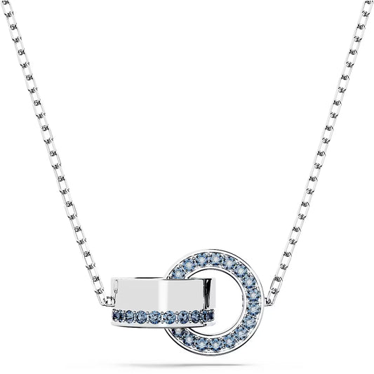 5663504 Hollow pendant, Interlocking loop, Blue, Rhodium plated