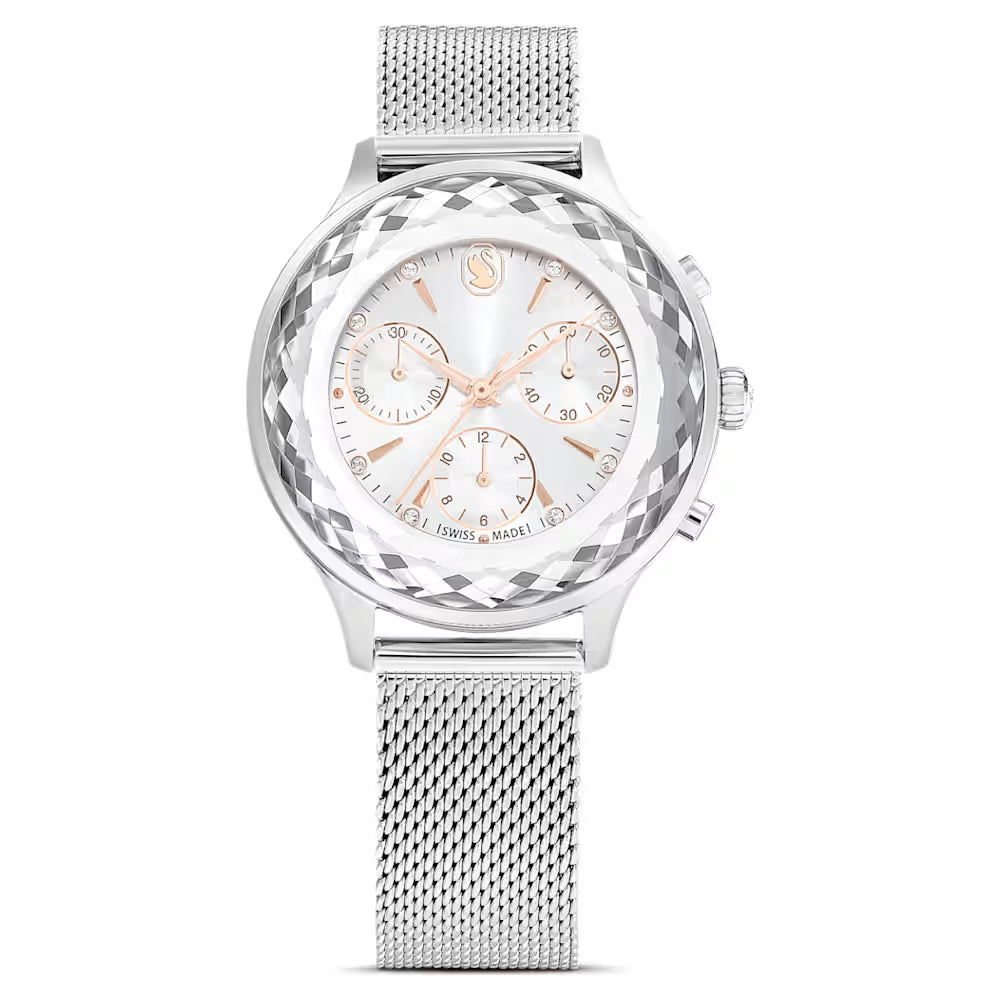 5677503 Swarovski Nova Chrono watch Swiss Made, Metal bracelet, Silver tone, Stainless Steel