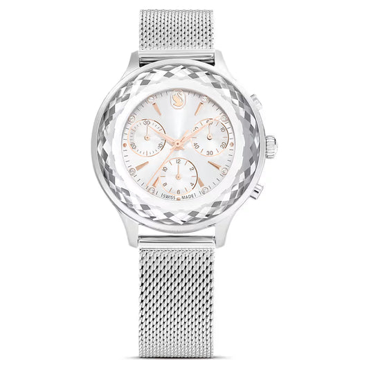 5677503 Swarovski Nova Chrono watch Swiss Made, Metal bracelet, Silver tone, Stainless Steel