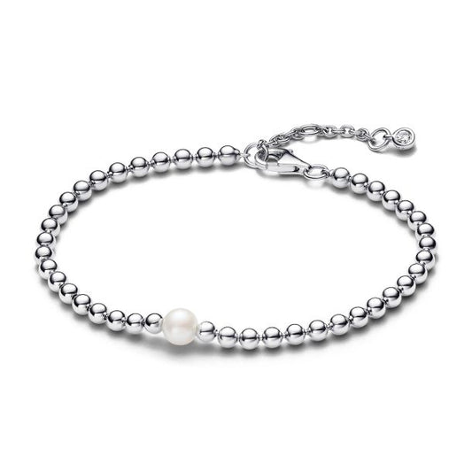 593173C01-20 Pandora Beaded sterling silver bracelet with white tr