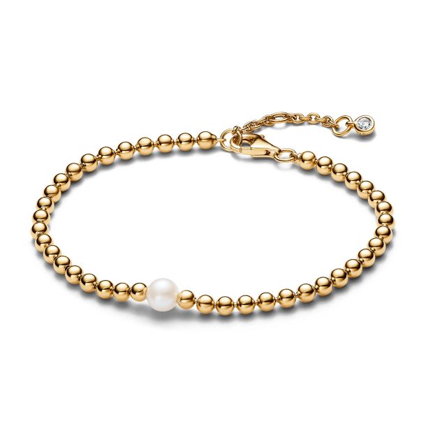 563173C01-20 Pandora Beaded 14k gold-plated bracelet  with white tr