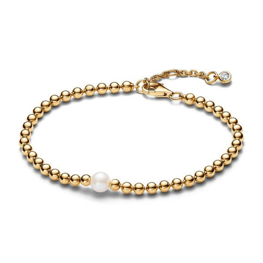 563173C01-20 Pandora Beaded 14k gold-plated bracelet  with white tr