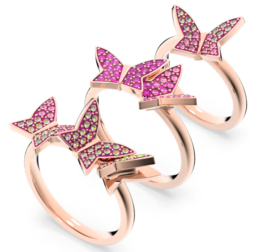 5636418   Lilia set (3), Butterfly, Pink, Rose-gold tone plated 58