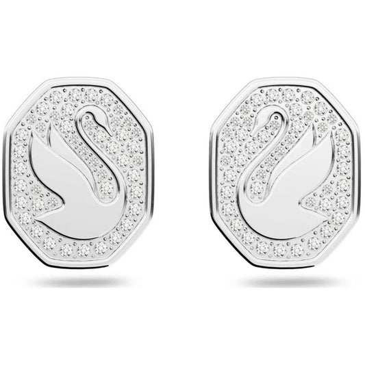 5621097 Signum stud earrings Swan, White, Rhodium plated