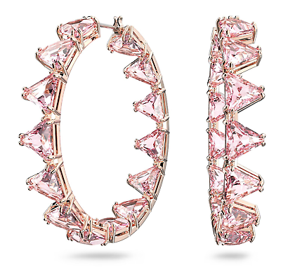 5614931 Millenia hoop earrings Triangle cut crystals, Pink, Rose-gold tone plated