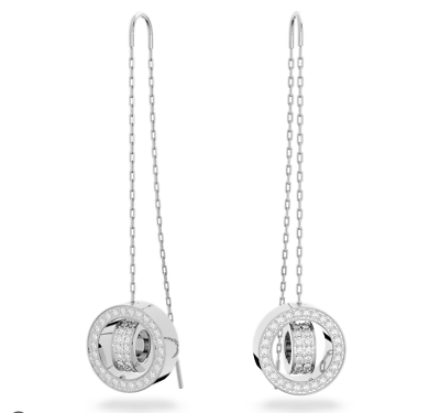 5636435 Hollow drop earrings Long, White, Rhodium plated