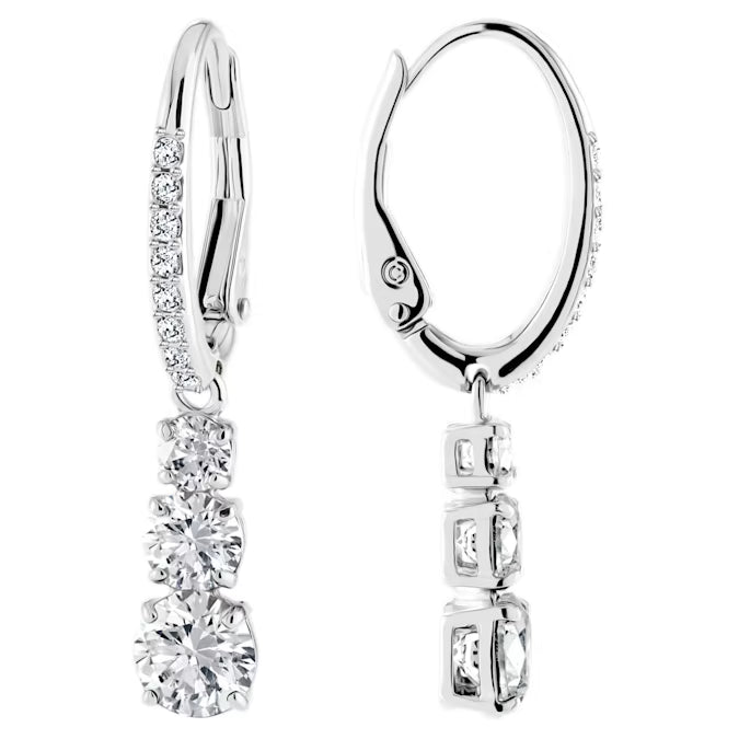 5416155 Swarovski Stilla Attract hoop earrings Round cut, White, Rhodium plated