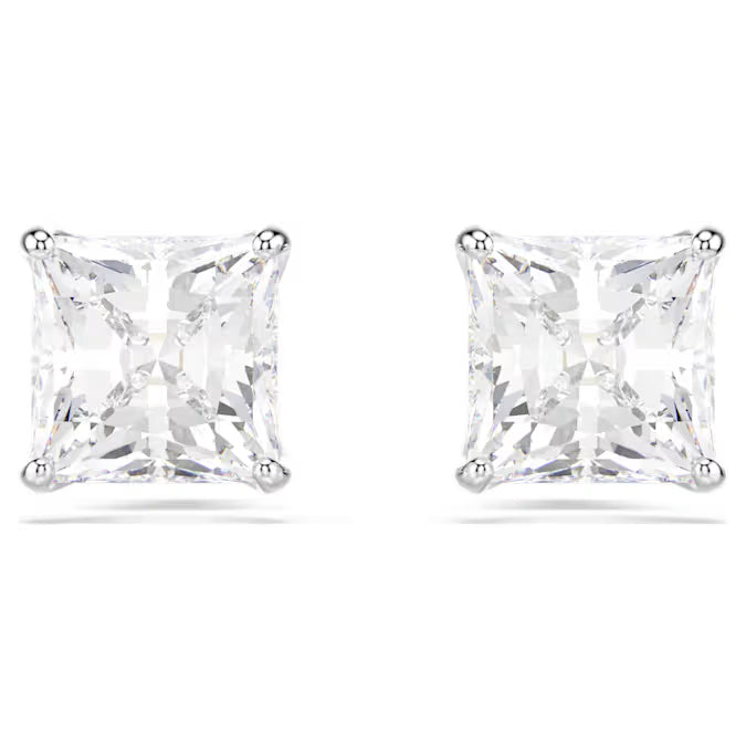 5430365 Swarovski Stilla Attract stud earrings Square cut, White, Rhodium plated