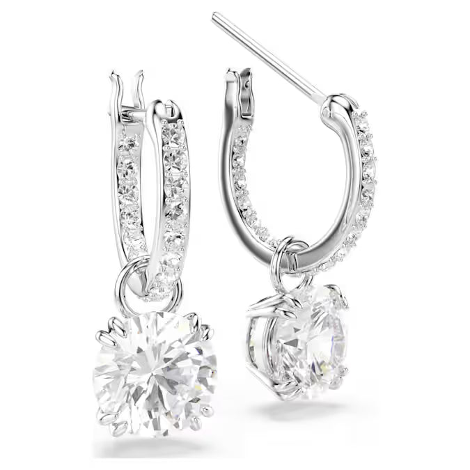 5636717 Swarovski Stilla drop earrings Round cut, White, Rhodium plated
