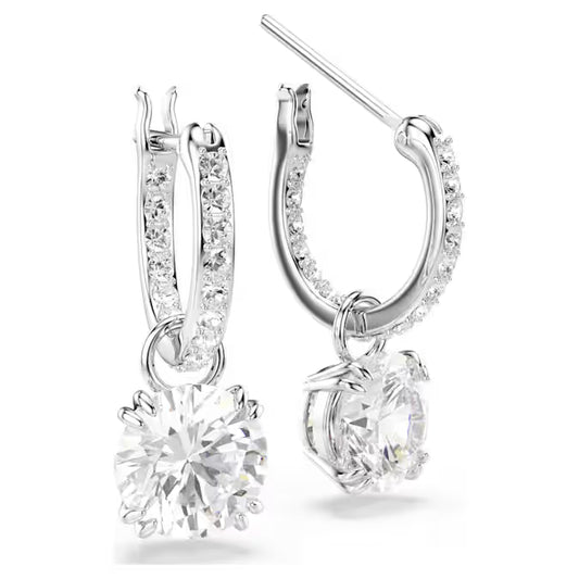 5636717 Swarovski Stilla drop earrings Round cut, White, Rhodium plated
