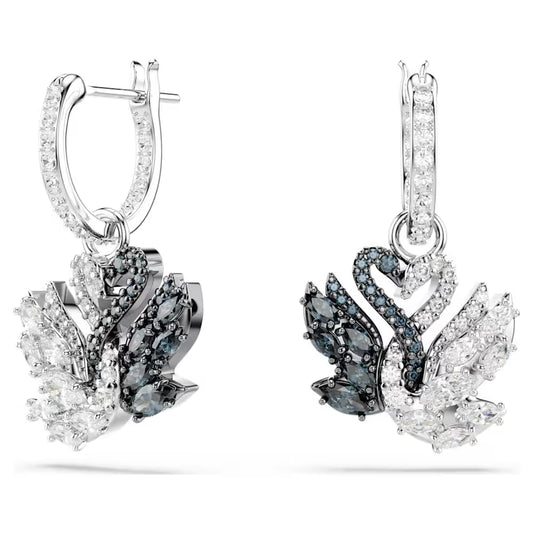 5705728 Swarovski Swan drop earrings Swan, Black, Mixed metal finish