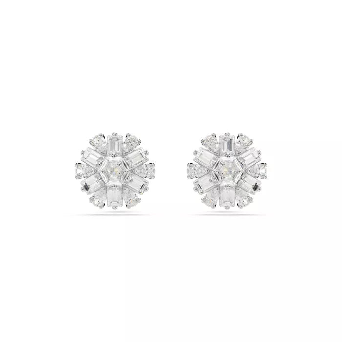 5691483 Swarovski Idyllia stud earrings Mixed cuts, Snowflake, White, Rhodium plated