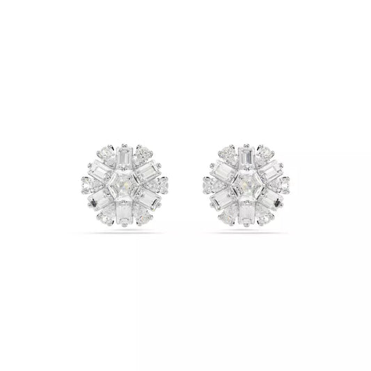 5691483 Swarovski Idyllia stud earrings Mixed cuts, Snowflake, White, Rhodium plated