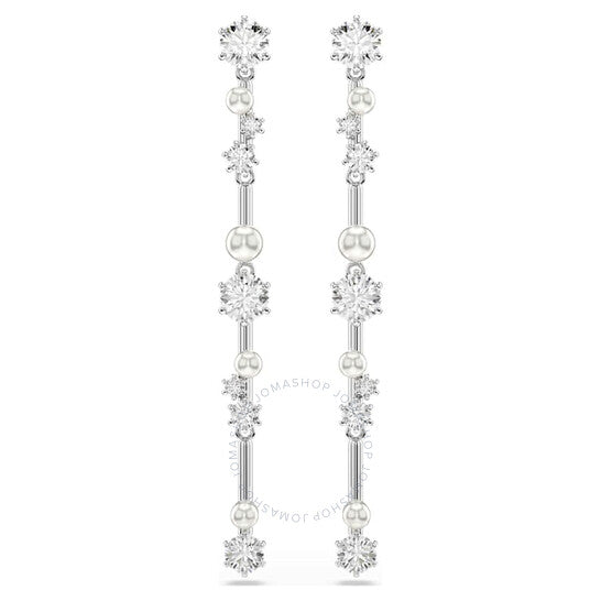 5705614 Swarovski Constella drop earrings Crystal pearl, Round cuts, White, Rhodium plated