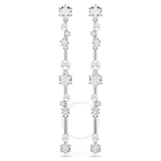 5705614 Swarovski Constella drop earrings Crystal pearl, Round cuts, White, Rhodium plated